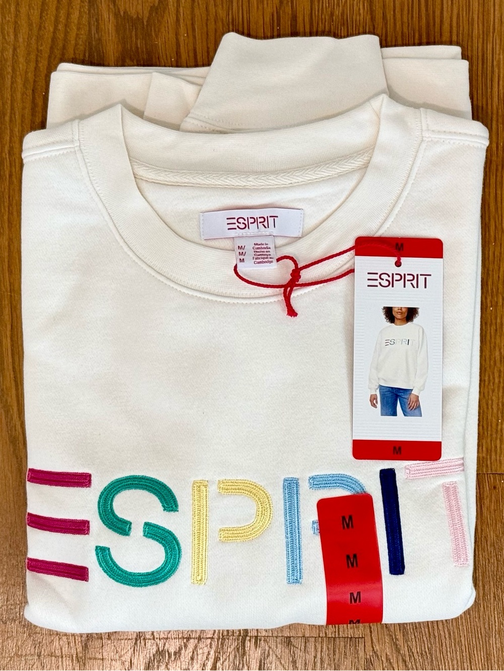 Esprit Cream White Women’s Embroidered Logo Sweatshirt Medium NWT - Picture 2 of 2